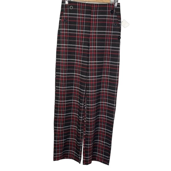 NWT Cloth By Design Women’s tartan Plaid Pants red & black wide leg Size Medium - Picture 1 of 9